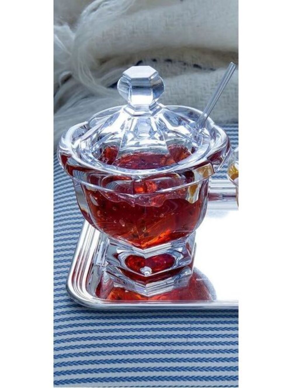 Pair of Baccarat Crystal Harcourt Missouri Jam Jars Lidded with Spoons - Picture 9 of 9